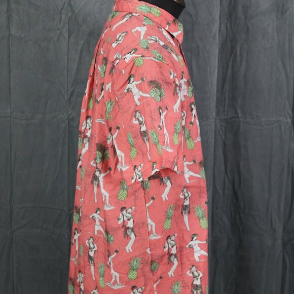 Button Down Surf Shirt - Pink with Hula Grils by Psycho Tuna - Men's XL - Picture 9 of 10